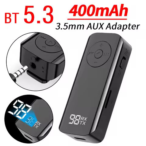 BT 5.3 Jack Audio Receiver 3.5mm Wireless Audio Receiver with LED Battery Display for Speaker/Home S