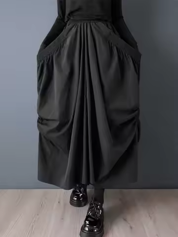 Spring Autumn New Plus Size Dark Style Irregular Design Pleated Elastic Waist Fashion Loose Personal