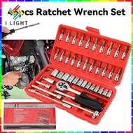 46pcs Ratchet Wrench Set Hand Tool Set Car Motorcycle Repairing Tool Box