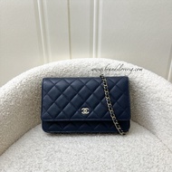 (Pre-loved) Chanel Classic Wallet on Chain WOC in Navy Blue Caviar and LGHW