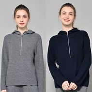 Zipper Shape Hooded Cashmere Knit Top-22488 Cashmere Sweater Knitted Sweater
