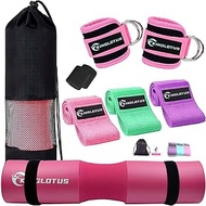 Kinglotus 11-Piece Women's Gym Equipment Accessories for Squats, Hip thrusts, Lunges, Leg Days, 2 Gym Ankle Straps, 3 Hip Resistance Bands, Barbell Pads and Tote Bags, Sweat Wipe Wrist Guards 2