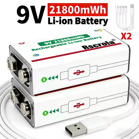 9V 21800mWh Rechargeable Lithium Battery Long Lasting with Cable for Guitar Pedal Microphone Smoke D