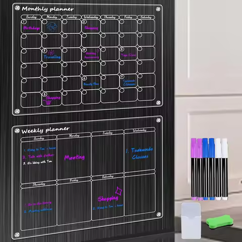 Acrylic Magnetic Calendar for Fridge Meal Planner Magnetic Clear Dry Erase Board Calendar for Refrig