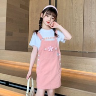 Little DR Suit for Kids Girls Tshirt Dress Vest Summer Pink Camisole Set Short Sleeve Teenage Korean Style Yellow Strap Skirt Fashion Casual School Uniform Children Baby Clothes Jumpsuit baju kebaya kanak kanak perempuan