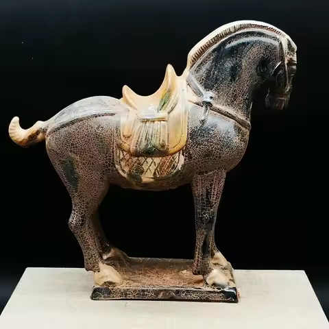 8.1" Collect Chinese Tang Dynasty Sancai Pottery War-horse Zodiac Wealth Statue