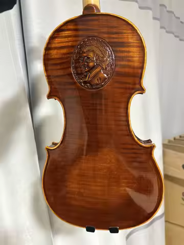 Hand carved Mozart portrait violin from one-piece back maple wood-4/4 size-REAL DISPLAY