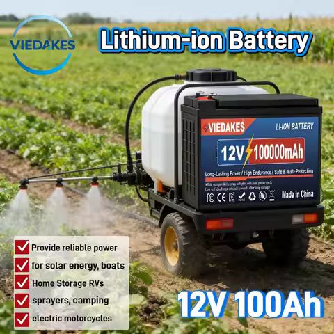 12V LiFePO4 Battery 100Ah High Temp Resistance - Lithium ion Rechargeable for RV sprayers Travel Sol