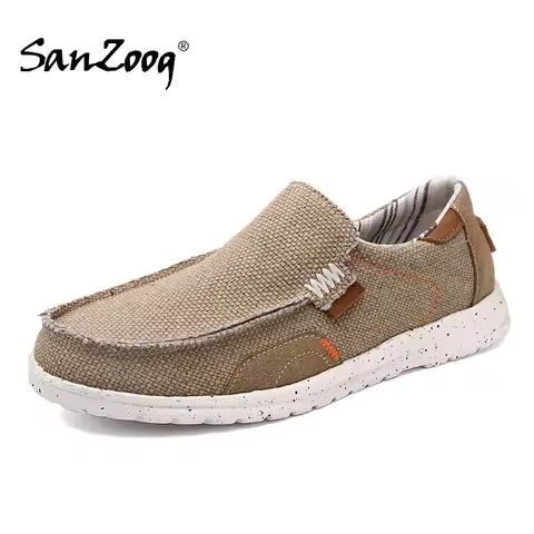 Summer Men Fashion Casual Canvas Dude Shoes Slip On Breathable Lightweight Khaki Blue Gray
