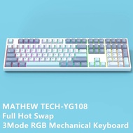 Mathew Tech-YG108 Mechanical Keyboard 108 Keys 3 Mode Wired/Wireless/Bluetooth 2.4G RGB Hot Swap Ful