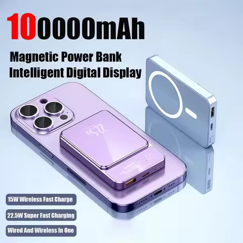 100000mAh PowerBank Magnético Qi Carregador Sem Fio Magsafe 22.5w Carregamento Super Rápido Powerban