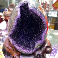 烏拉圭紫水晶消磁洞恐龍蛋錢袋子 Top 級別 帝王紫色 晶芽顏色濃郁干凈 外形圓潤 使用黑檀木實木材