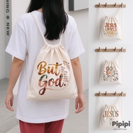 PIPIPI String Bag Drawstring Bag 100% Canvas Christian Spiritual Church Size 30x40 Pipipi Collection