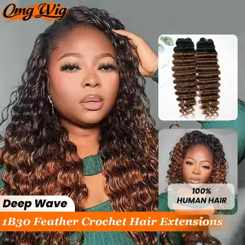 1B30 Color Deep Wave Feather Crochet Human Hair For Women The 3rd Generation Wave Texture 100% Human