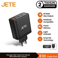 JETE E32 Charger 65W Triple Ports 2 USB Type-C + USB-A Travel Adapter Fast Charging Power Delivery -