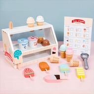 Wooden Ice Cream Set Counter Toy for Toddlers, Wooden Play Food Kitchen Accessories, Pretend Play Ic