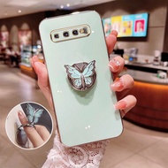 YBD Butterfly Ring Holder Phone Case Samsung Galaxy S8 Plus S8+ S9 Plus S9+ S10 Plus S10+ Rotating Belt Drill Silicone Soft Shell Anti Drop