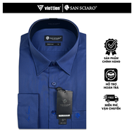 SAN SCIARO - Áo Sơ Mi Nam Tay Dài Màu Xanh Dương Sọc Dọc Form Regular Lai Bầu Việt Tiến Cao Cấp