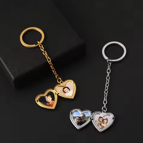 Personalized Custom Photo Text Heart Locket Pendant Keychain For Women Men Jewelry Family Love Anniv