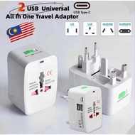2USB + 1PD Port Universal Adapter Worldwide Travel Adapter with Built in Dual USB Charger Ports (White)