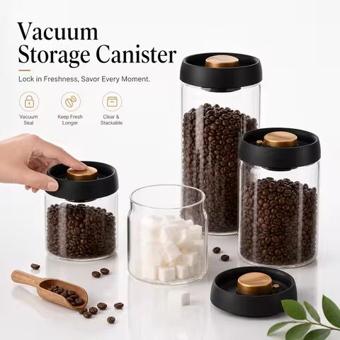 Vacuum Sealed Tank Coffee Beans Storage Glass Bottle Transparent Food Storage Jar Moisture-proof Ext