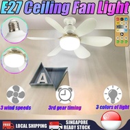 E27 LED Fan Light Bulb with Remote Control, 3 Speed 3 Color 40W Ceiling Fan Lamp for Singapore Home 