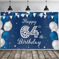 5x3ft Happy 64th Birthday Photography Backdrop Blue Silver Happy 64th Birthday Party Decorations for
