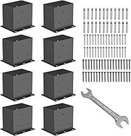 8 Pcs Post Base,4”x 6" Post Brackets(Acturl3.6 x5.6), Heavy Duty Black Metal Powder-Coated Thick Ste