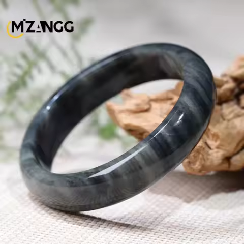 Natural China Black Cyanotype Jade Bangles Hetian Jade Green Jade Bracelet Hand Carved Personalized 