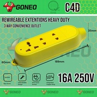 GONEO C4D POWER STRIP UBREAKABLE EXTENSION 3 WAY 16A 250V rdmdpowertoolstrading