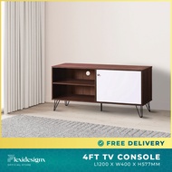4ft TV Cabinet 120cm TV Console Hall Cabinet Living Room Furniture Walnut TV Console 1 Door 2 Open Shelving - CABANA