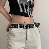 Y2K And Punk Belt Pants Pu Leather Unisex Belt Y2K Belt White Cool Fashion Double Row Hole Punk Styl