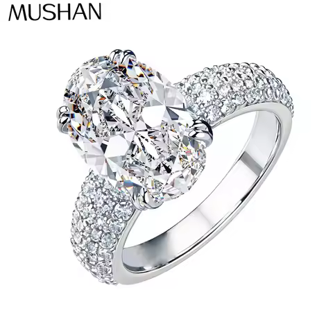 Mushan Luxury Jewelry 4.5carat 8x12 Pigeon Egg Moissanite Diamond Ring For Women 925 Sterling Silver