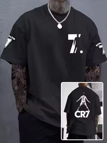 The 2025 summer new men's T-shirt CR7 football print T-shirt casual round-neck casual sportswear pol
