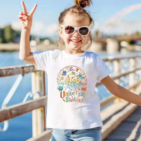 Children Cute Shirt Loose Casual Apparel Y2K Top Universal Studios Orlando Shirt Vintage Short Sleev