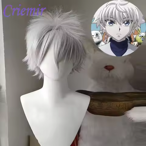 Cosplay Wig Killua Zoldyck Anime Coser Hunter Synthetic Short Straight Wig Rose Net Heat Resistant F