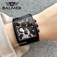 [Original] Balmer 7874G BK-49 Square Chronograph Men Watch with Black Dial Black Stainless Steel | Official Warranty