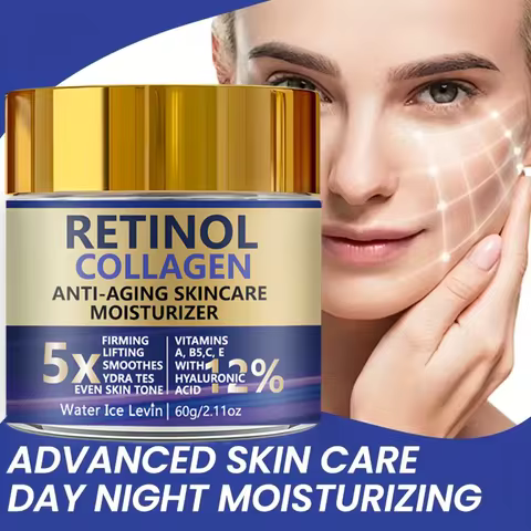 Retinol Collagen Hyaluronic Acid. Anti-Aging Moisturizer 5X Firming Lift. Even Skin Tone. Vitamins A