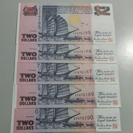 Singapore 2 Dollars Ship UNC condition random number no selection
