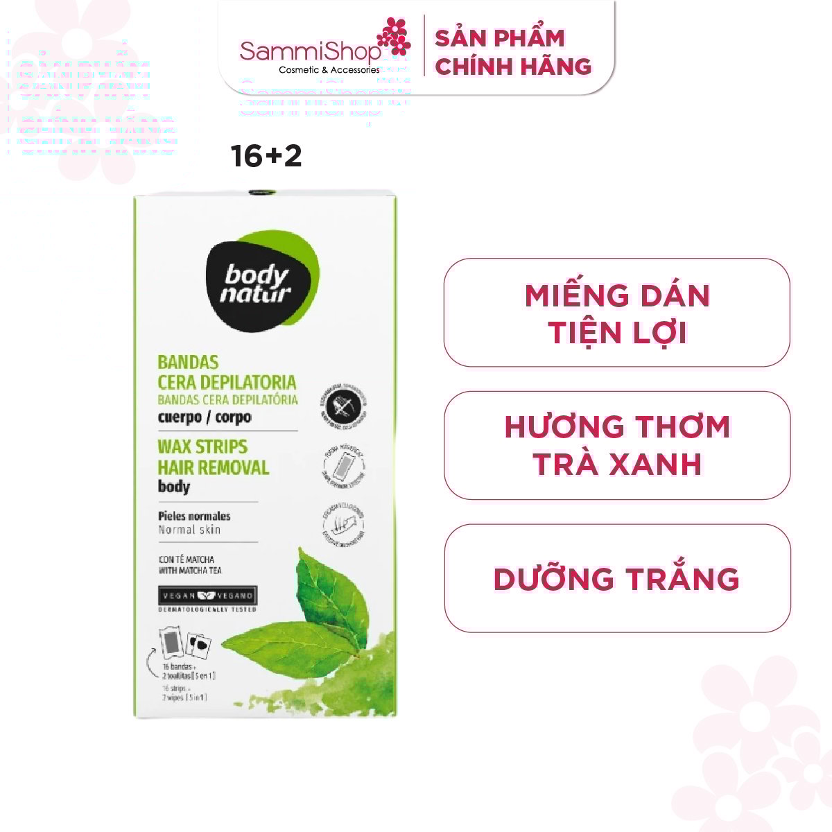 Body Natur Bộ miếng dán tẩy lông Wax Strips Hair Removal Body Normal Skin
