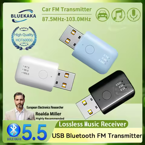 Bluetooth 5.5 FM Transmitter With Mic Handsfree Call USB Wireless Adapter Lossless Stereo Music Audi