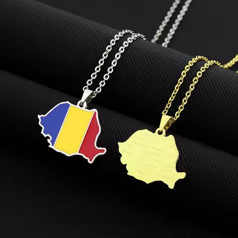 Europe Romania Map Flag Pendant Necklace Gold/Silver Color Romanian Men Women Stainless Steel Maps J