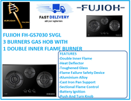 FUJIOH FH-GS7030 SVGL 3 BURNERS GAS HOB WITH 1 DOUBLE INNER FLAME BURNER / FREE EXPRESS DELIVERY