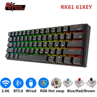 RK ROYAL KLUDGE RK61 Tri-mode BT5.0/2.4G/USB Mechanical Keyboard 60% 61 Keys RGB Hot-swappable Bluetooth Wireless Thai Keyboard