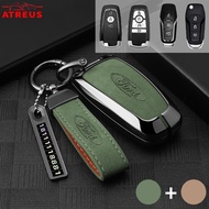 Ford Zinc Alloy Leather Car Key Case Full Wrap Cover Smart Key Protector For Fiesta Ranger Ecosport 