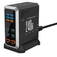 桌上型充電站 動態顯示器多口充電器 桌面240w氮化鎵PD3.1快充