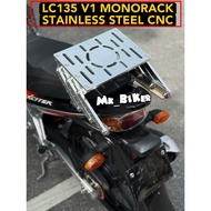 LC V1 304 Stainless Steel Monorack Lipat LC135 V1 Tapak Box Rack LC V1 Silver Rack Spoiler Besi Bar 