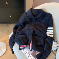 Thom Browne Lazy Style Four-Stripe Lapel Knitted Jacket Autumn And Winter Womens 2023 Loose Casual V