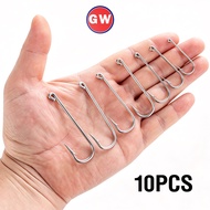 10Pcs Anti-Rust Aberdeen Fishing Hooks Stainless Steel Long Straight Shank Hooks Sharp Barbed Fishho
