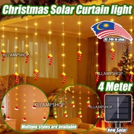 👍Solar Christmas 4m Curtain Fairy light 8Mode Christmas decaration Xmas Solar Led light strip Lampu 
